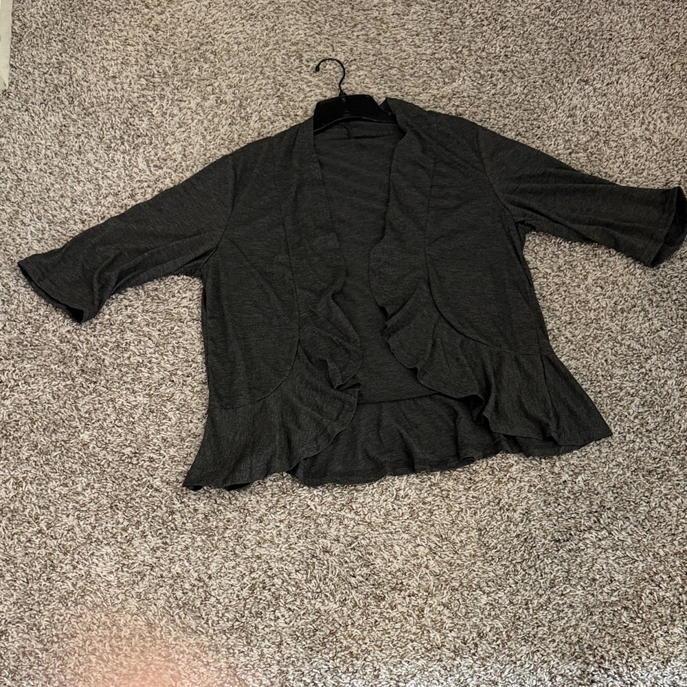 Ruffled Open Front Knit Cardigan - Black